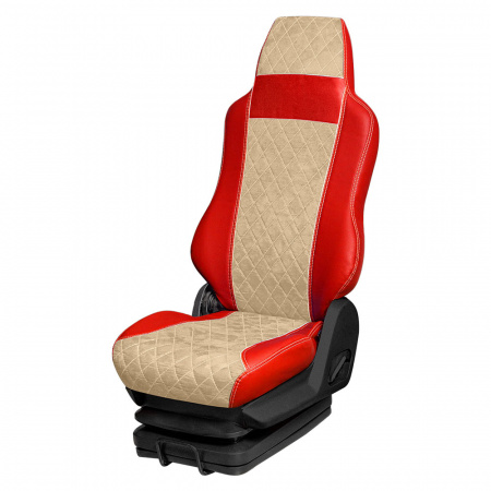 166 Чехлы Премиум DongFeng Captain-T от 2023 3-х местный (ПремиумКрасный+АликБежевый)